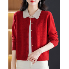 批发<b class='q'>妈妈</b>装高端羊毛衫女针织开衫2025秋装新款百搭翻领毛衣外套