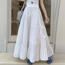 批发实拍 2025春季高腰蝴蝶结白色蛋糕<b class='q'>半身</b>裙女高腰显瘦a字气质中长裙