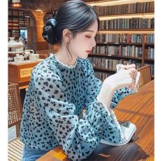 批发有货 2026春秋季新款法式甜美轻熟小衫宽松蓝色碎花<b class='q'>泡泡袖</b>衬衫