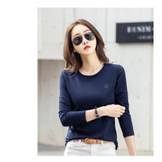 新款秋冬纯色刺绣皇冠打底衫纯色棉ins女T恤网红修身显瘦长袖