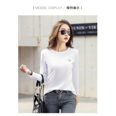 批发新款秋冬纯色刺绣皇冠<b class='q'>打底衫</b>纯色棉ins女T恤网红修身显瘦长袖