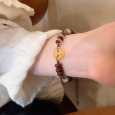 批发新中式复古仿玛瑙转运珠手链女编织绳抽拉式手环网红同款手饰批发