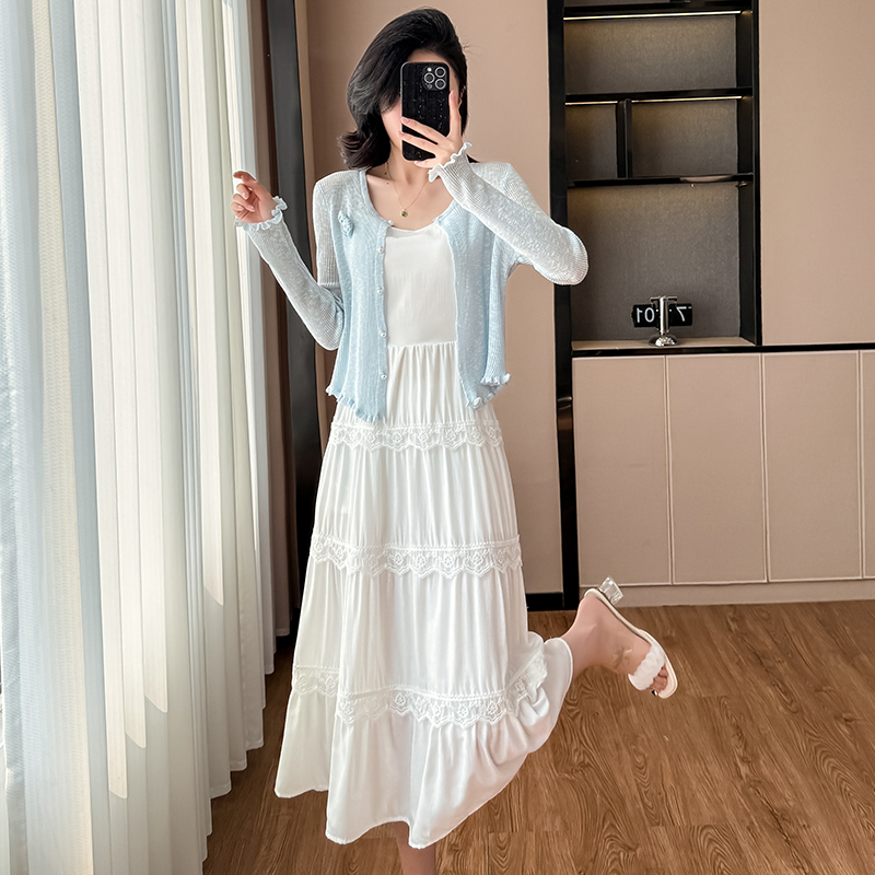 요정 기질 치마 2 피스 세트 뜨개질 외투 여성 드레스 봄 새로운 패션 정장 스커트