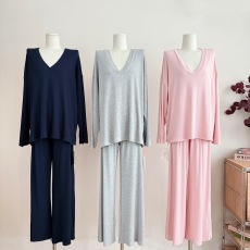 批发低调老钱 兰精<b class='q'>莫代尔</b>松弛V领T恤打底衫直筒休闲裤套装