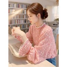 批发粉色碎花衬<b class='q'>衫</b>女开春小众穿搭别致法式木耳边上衣2026新款漂亮小<b class='q'>衫</b>