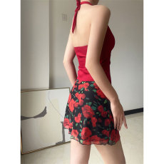 批发晨领超级引流款<b class='q'>夏季</b>新款复古玫瑰印花网纱半身裙高腰包臀短裙