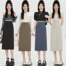 批发灰色春夏季新款简约时尚通勤半身裙<b class='q'>中长款</b>显瘦遮胯A字裙长裙子女