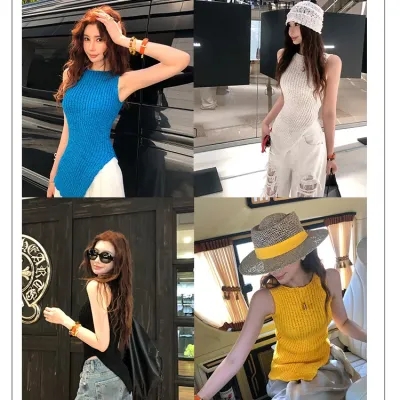 불규칙 밑단 민소매 니트 슬립 여성 이른 봄 2026 새로운 몸매 가꾸기 한 세대 조끼 핫걸