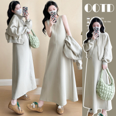 批发实拍2026新款连衣裙春秋季孕妇卫衣大码两件套秋<b class='q'>冬</b>款显瘦裙子