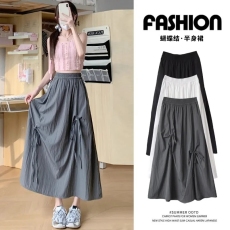 批发夏季设计蝴蝶结半身裙女2026新款小个子宽松显瘦高腰中长款长裙子