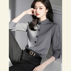 批发秋季小众独特别致上衣轻奢高级感时尚气质通勤风灰色<b class='q'>衬衫</b>女