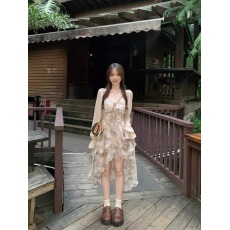 批发2025新款水墨江南<b class='q'>吊带</b>连衣裙气质晕染飘逸感碎花长裙夏开衫两件套