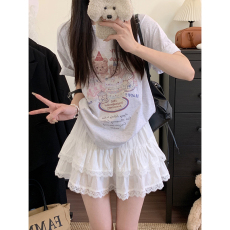 批发实拍~大码女装白色蕾丝蛋糕半身裙春<b class='q'>夏</b>绝美高腰显瘦显腿长a字短裙