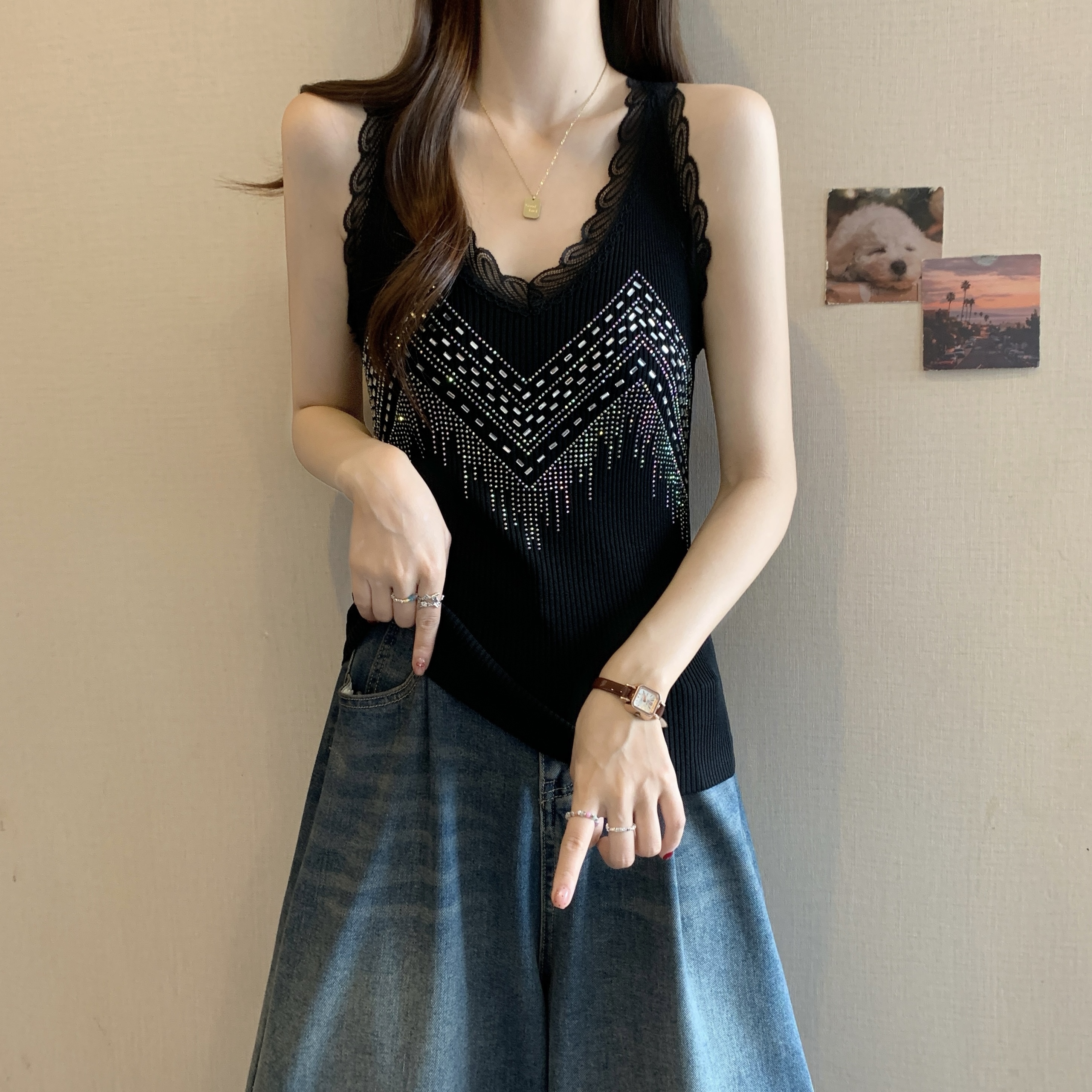 MY8440# 大码胖MM新款设计感甜美风内搭防走光背心吊带显瘦遮肉上衣女裝貨源服裝批發