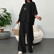 批发欧美跨境2025复古女装时尚优雅上<b class='q'>衣</b>和<b class='q'>裤</b>子两件套休闲宽松长<b class='q'>裤</b>套装