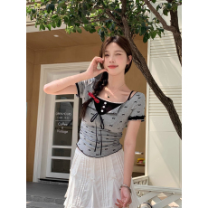 甜辣风叠穿蝴蝶结纯欲上衣女2026夏季显瘦百搭短袖