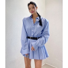 批发有货2025ins博主穿搭时尚纯色含腰带显瘦衬衫连衣裙女学院风短裙