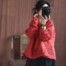 批发2026早春新款<b class='q'>真丝</b>麻堆堆领宽松轻薄长袖纯色半高领打底衫<b class='q'>衬衣</b>