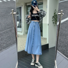 批发垂感大摆<b class='q'>裙</b>牛仔<b class='q'>裙</b>女季<b class='q'>半身裙</b>浅蓝色简约时尚A<b class='q'>字</b>鱼尾中长款学院风