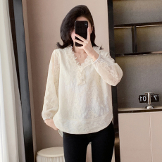 批发2026春季新款大码女装长袖蕾丝衫时尚胖女孩宽松洋气遮肉显瘦上衣