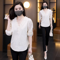 批发2026春季新款大码女装长袖蕾丝衫时尚胖女孩宽松洋气遮肉显瘦上衣