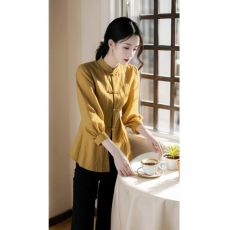 批发有货 2026春秋季新款新中式国风盘扣立领衬衫女休闲百搭上衣女
