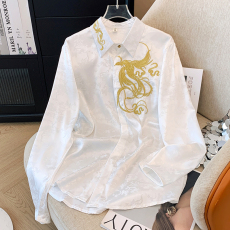 批发特大码300斤新中式织金刺绣长袖衬衫男女春夏季衬衣搭配马面裙穿