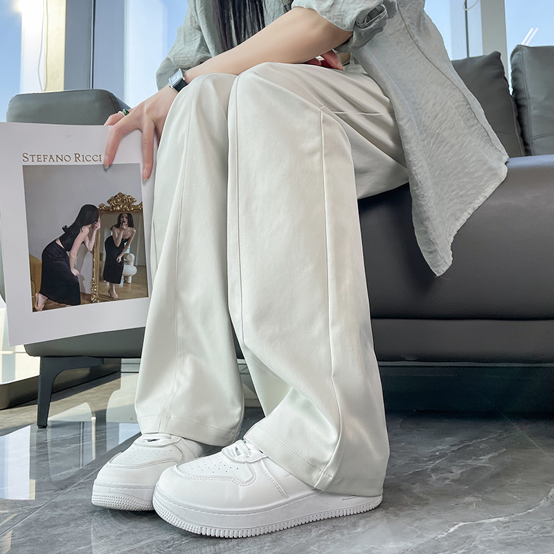 실사 좁은 에디션 스트레이트 정장 바지 여성 봄 가을 2025 년 새로운 폭발 하이웨이스트 올해 인기 와이드 레그 팬츠 어린이