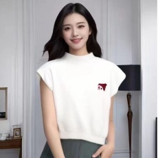 批发2026年夏季韩版百搭新款时尚半<b class='q'>高领</b>纯色刺绣小飞袖针织衫上衣女