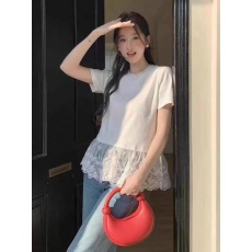 批发2025春季新款蕾丝花边设计感圆领慵懒风<b class='q'>短袖</b>T恤打底衫女内搭上衣