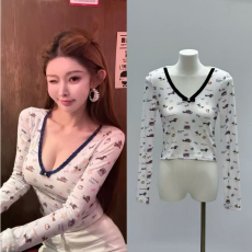 批发Joeys <b class='q'>品牌</b>原创 蝴蝶结内搭打底辣妹上衣2024修身纯欲长袖T恤女