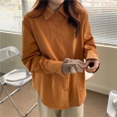 批发实拍实价 纯色宽松polo领长袖衬衫