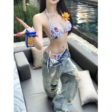 批发热辣潮流前后破洞重工直筒牛仔裤女做旧<b class='q'>高腰</b>阔腿长裤