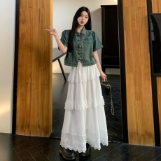 批发实拍现 2026新款大码女装夏装 <b class='q'>牛仔</b>短袖上衣花边半身裙套装