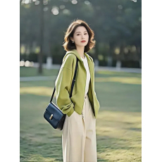 批发小众不撞款绿色卫衣外套女款2025新款<b class='q'>春秋</b>季今年流行连帽休闲上衣
