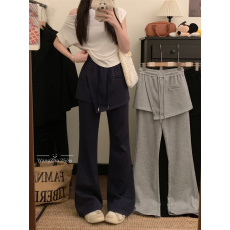 批发实拍实价  2026春季新款拼接屁帘假两件百搭微喇休闲<b class='q'>阔腿裤</b>
