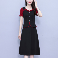 批发大码女装2026夏季胖mm荷叶边拼接洋气简约显瘦时尚减龄连衣裙淑女