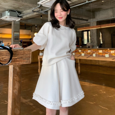 批发有货 <b class='q'>韩国</b>ins 时尚蝴蝶结短袖<b class='q'>卫衣</b>+ 百搭设计感花边卫裤套装