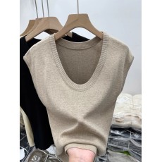 批发韩版低圆领软糯针织<b class='q'>T</b>恤小飞袖上衣女2026夏季新款无袖打底衫体恤