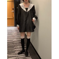 批发现~chic<b class='q'>百搭</b>小众撞色海军领连衣裙