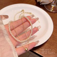 批发巴洛克复古珍珠项链女轻奢小众高级感双层叠戴锁骨链网红同款颈链