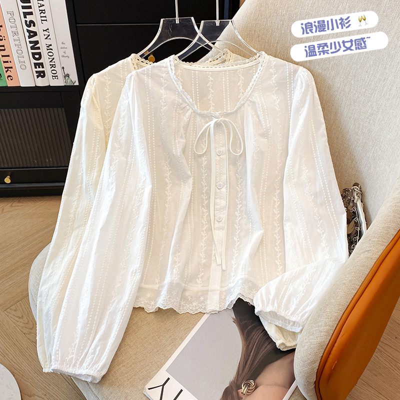 2026 봄 새로운 한 부서 ins 바람 긴팔 셔츠 자수 맨위 여성