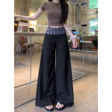 批发实拍设计感西装裤休闲裤女春季灰色裤子阔腿裤宽松高腰垂感拖地裤