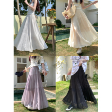 批发实拍 春夏雨雾紫藤压褶半身裙女温柔风紫色新款宽松大摆裙a字长裙