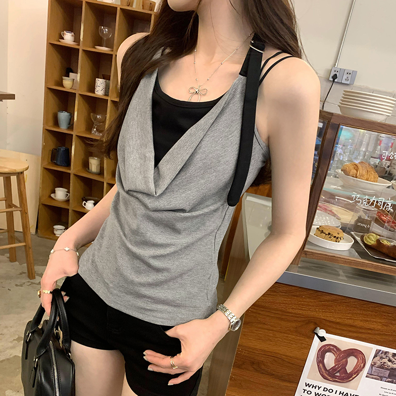 FA12242# 图辣妹挂脖掐腰无袖露小吊带女夏新款性感酷酷背心上衣 服裝批發女裝批發服飾貨源