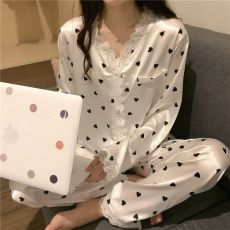 批发睡衣女春秋冰丝<b class='q'>长袖</b>韩版<b class='q'>家居服</b>夏季薄款性感可爱冰丝可爱两件套装