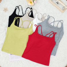 批发<b class='q'>秋</b>季新款女网红细肩带方领一体杯磨毛螺纹吊带显瘦百搭背心打底衫