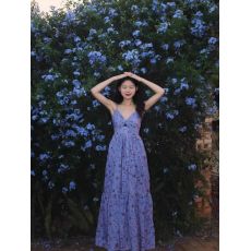 批发法式气质茶歇<b class='q'>连衣裙</b>夏季女沙滩海边度假风长款碎花吊带裙抖音<b class='q'>同款</b>