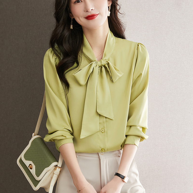 MY2455# 蝴蝶结衬衫女长袖新款法式飘带上衣内搭打底白色衬衣女裝貨源服裝批發