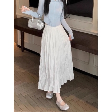 批发温柔风百褶半身<b class='q'>裙</b>松紧腰中长<b class='q'>裙</b><b class='q'>春夏</b>季新款高腰显瘦a字<b class='q'>裙</b>子中长款